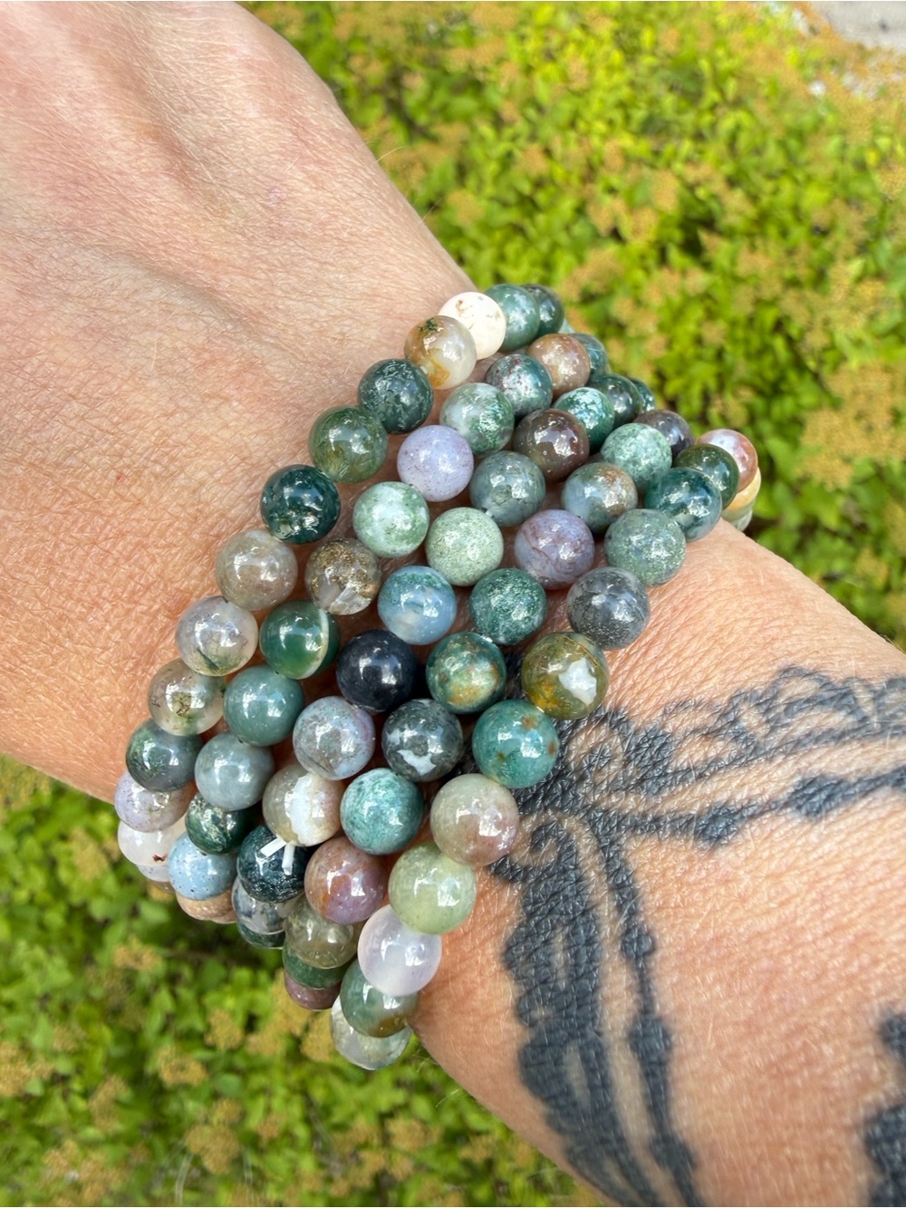 6mm Indian Agate Beaded Bracelet